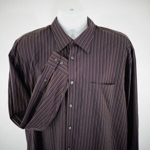 Joseph Abboud Purple Tan Striped Cotton Nylon XL Pocket Collared Dress‎ Shirt